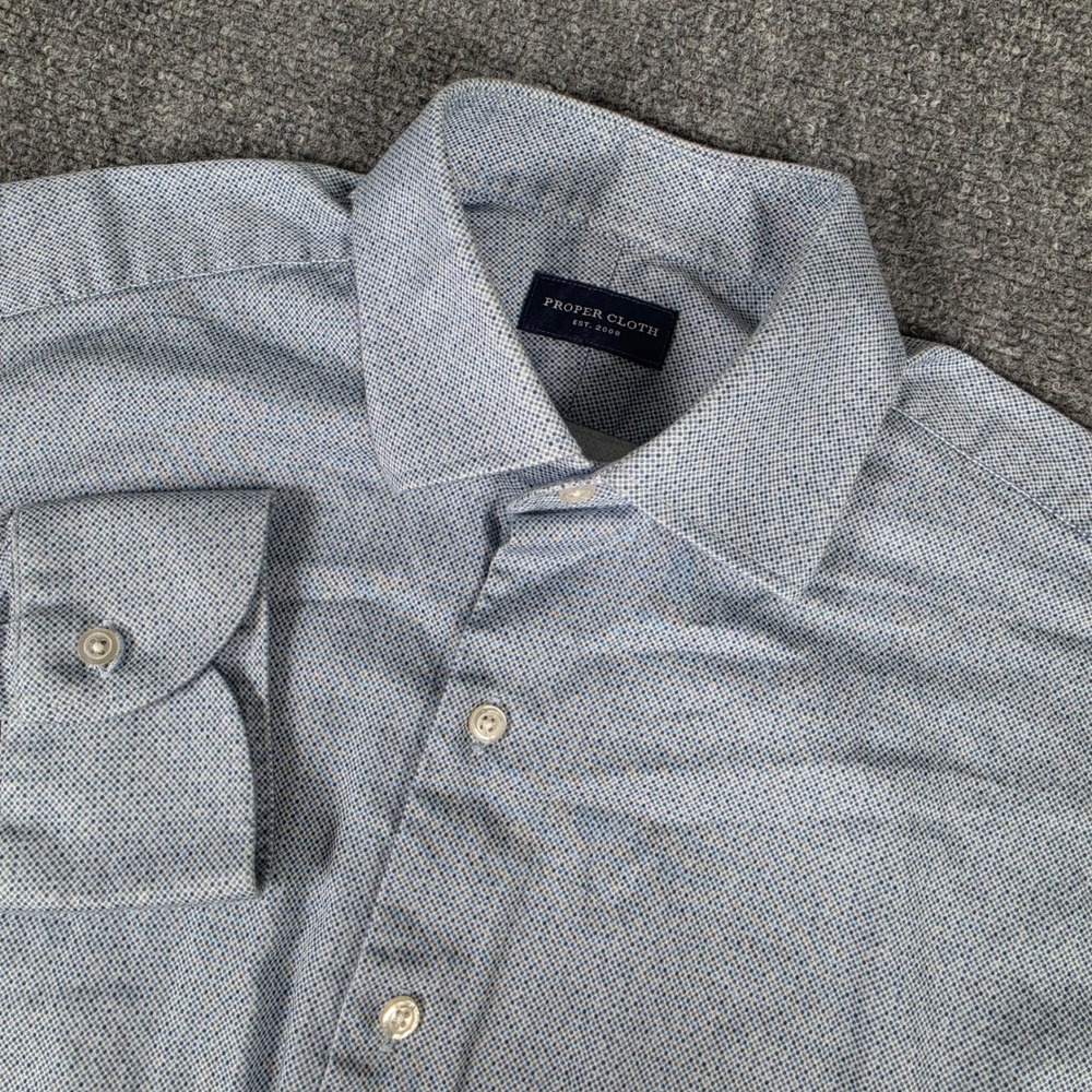 Proper Cloth Dress Shirt Mens 15.5 34.5 Blue Micro Pattern Spread Collar
